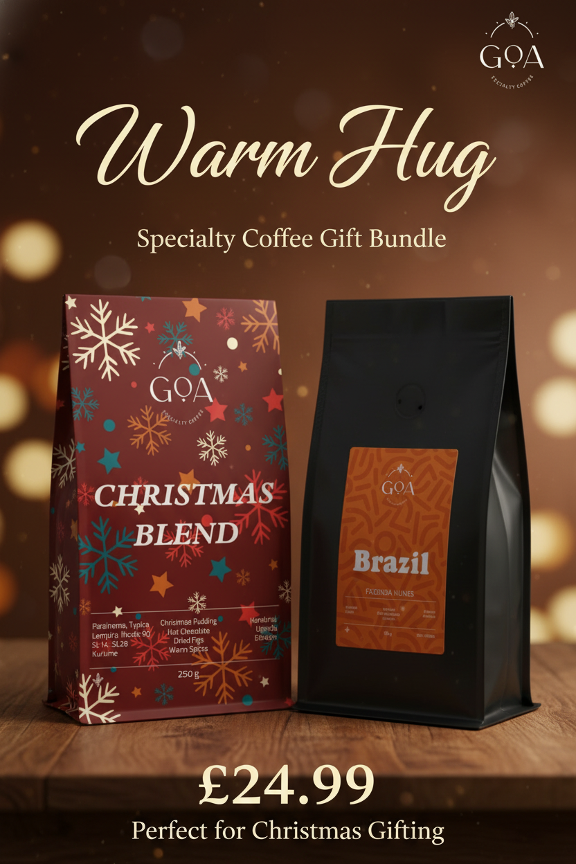 warm hug bundle banner with Christmas Blend and Brazil coffee